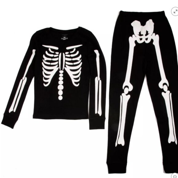 Skeleton PJs Pajamas Set Comfy Long Sleeve & Leggings Pants (M) - Picture 2 of 3